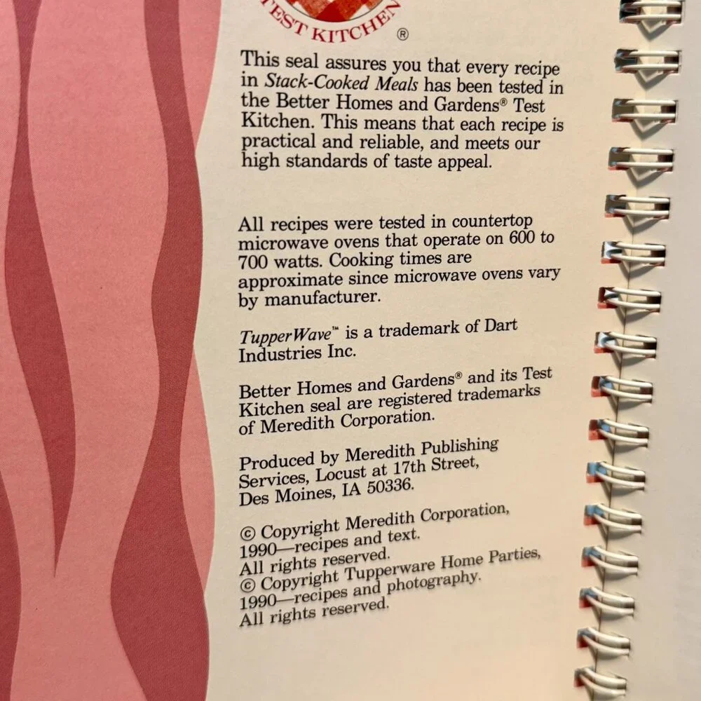 TUPPERWAVE STACK-COOKED MEALS Cookbook Vintage 1990 Microwave Menus Spiral HC. - Picture 6 of 16